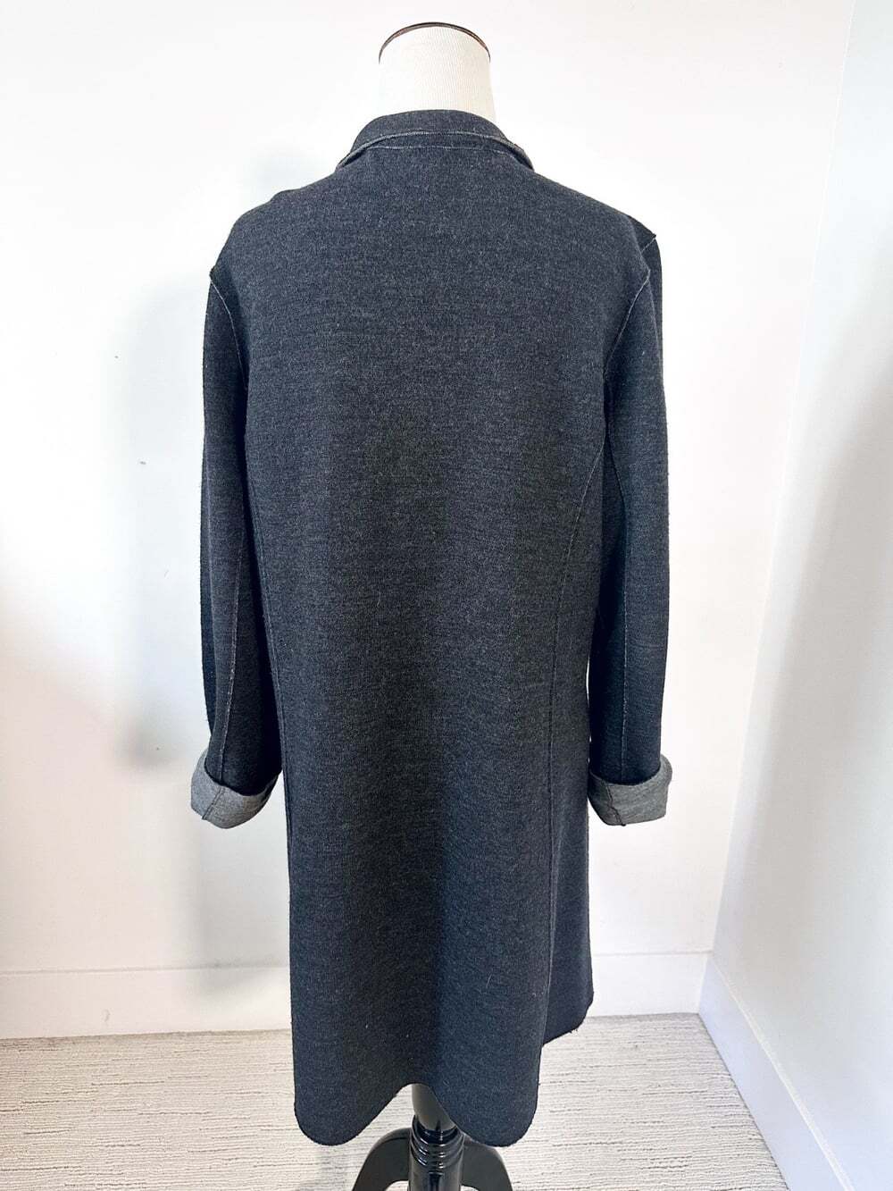 EILEEN FISHER 100% Merino Wool Size M Gray Unstructured Coat Longline Coatigan - Picture 3 of 11